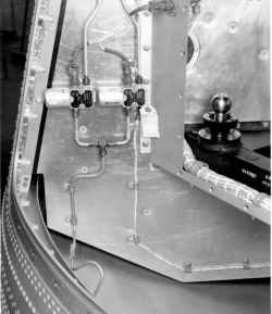 [69866: 12/7/1959]  Looing into quadrant where the SD-90 was mounted. Can see the cover. SD-90 is the inertial guidance stabilization platform. [CCMD, Ed May]
