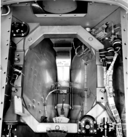 [70239: 12/10/1959]  Showing Stable Platform Mounting Bracket, full yoke. Cooling fan blowers at top and bottom.  [CCMD, Ed May]