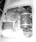 [69863: 12/7/1959]  Aft Unit Instrumentation, using honeycombed Aluminum mounting surfaces. Liquid Nitrogen in-flight cooling tank. Wrapped with insulation, wrapped with duct tape to hold in place.  [CCMD, Ed May]